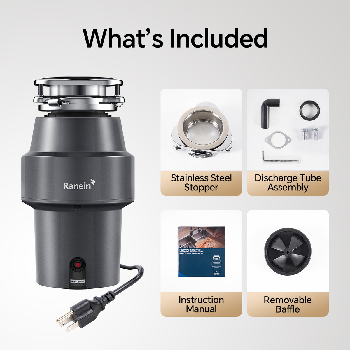 Upgraded 1/2 HP Garbage Disposal with Power Cord