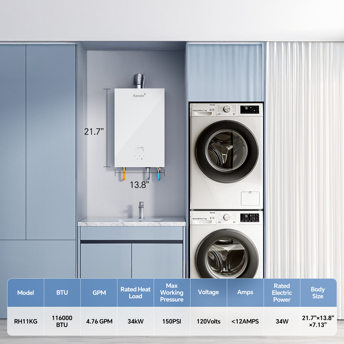116000 BTU Natural Gas Tankless Water Heater Propane Glass Panel Up to 4.76 GPMIndoor