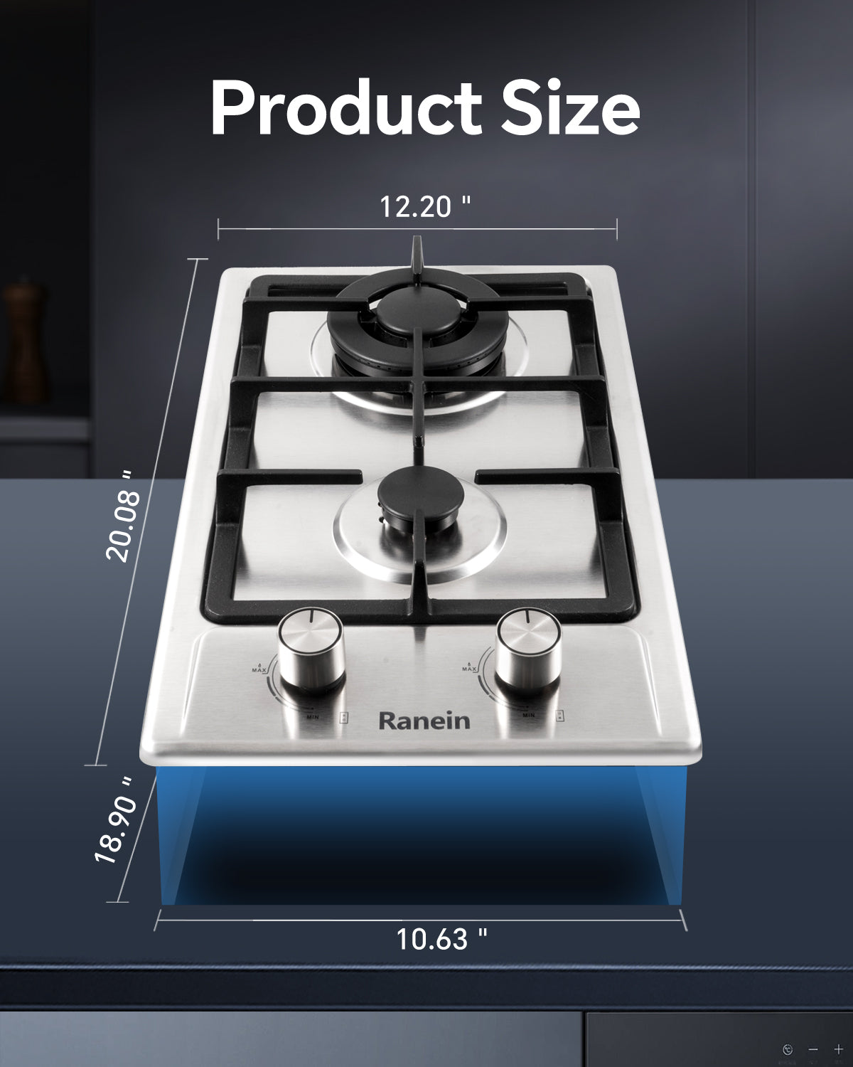 2-Burner Gas Cooktop, 12-Inch Gas Stove Top Compatible