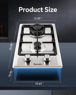 2-Burner Gas Cooktop, 12-Inch Gas Stove Top Compatible