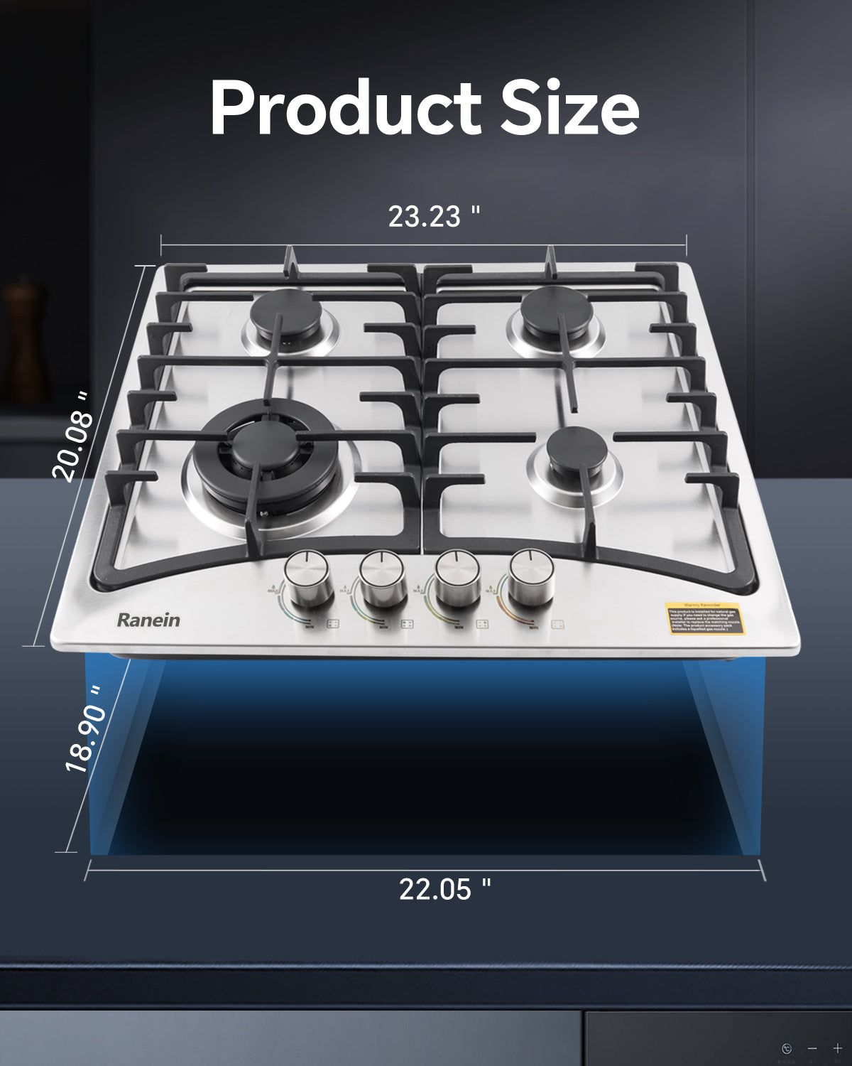 4-Burner Gas Cooktop, 24-Inch Gas Stove Top Compatible