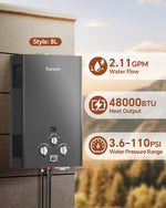 8L/12L/18L Tankless Water Heater Propane Gas 2.11 GPM 48,000 BTU