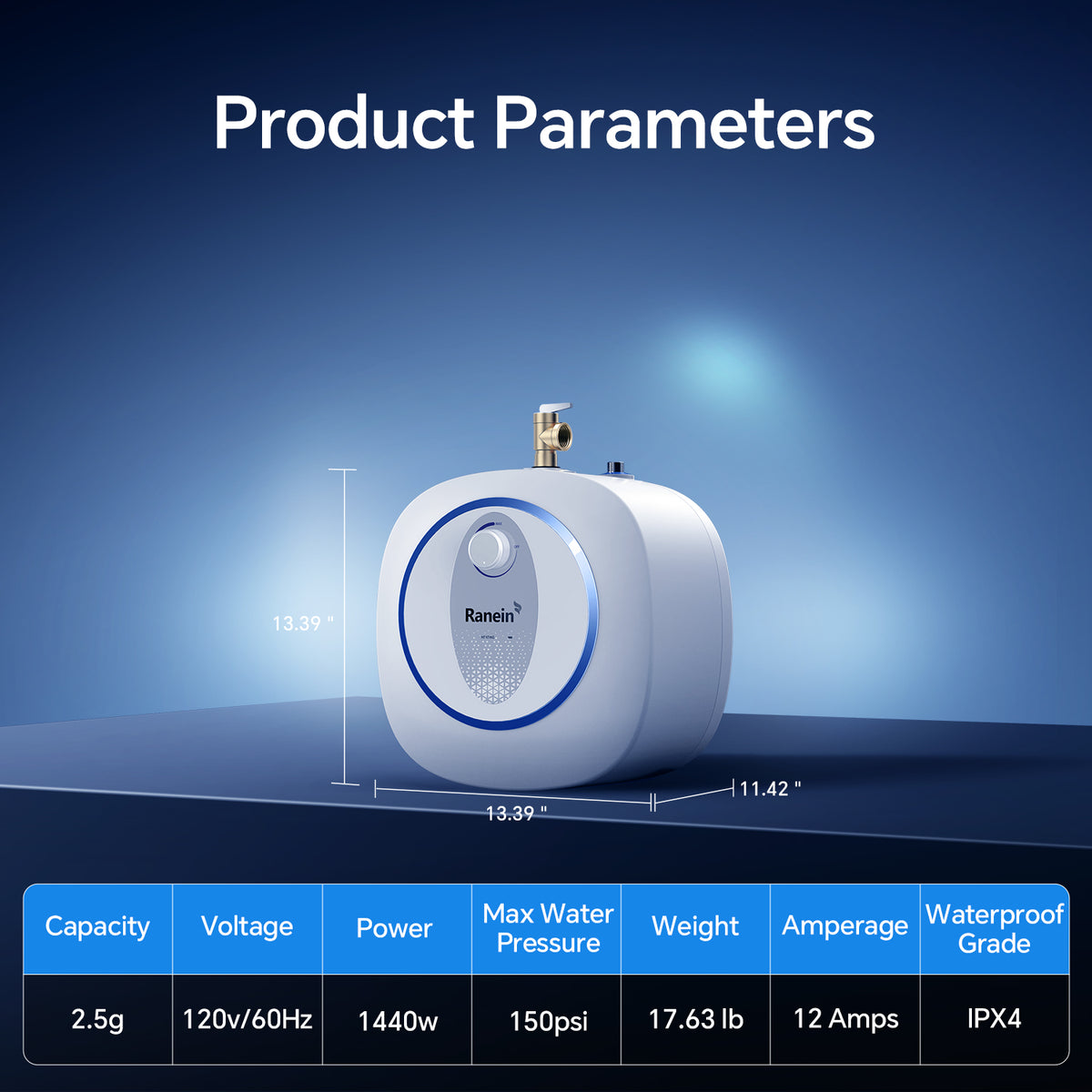 Electric Mini Tank Water Heater, 2.5/4/8 Gallons