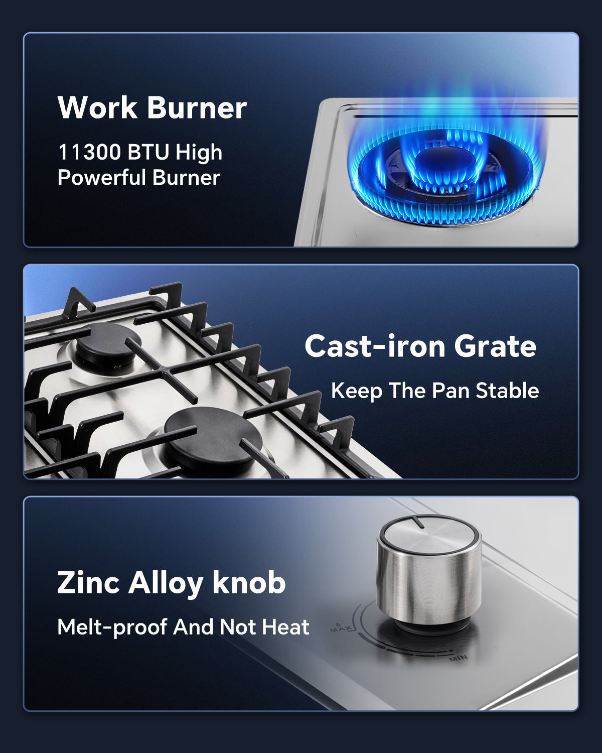 4-Burner Gas Cooktop, 24-Inch Gas Stove Top Compatible