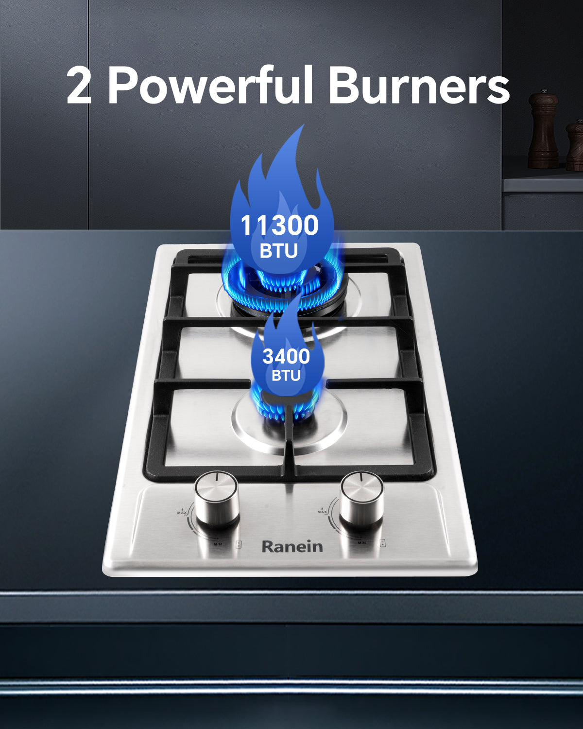 2-Burner Gas Cooktop, 12-Inch Gas Stove Top Compatible