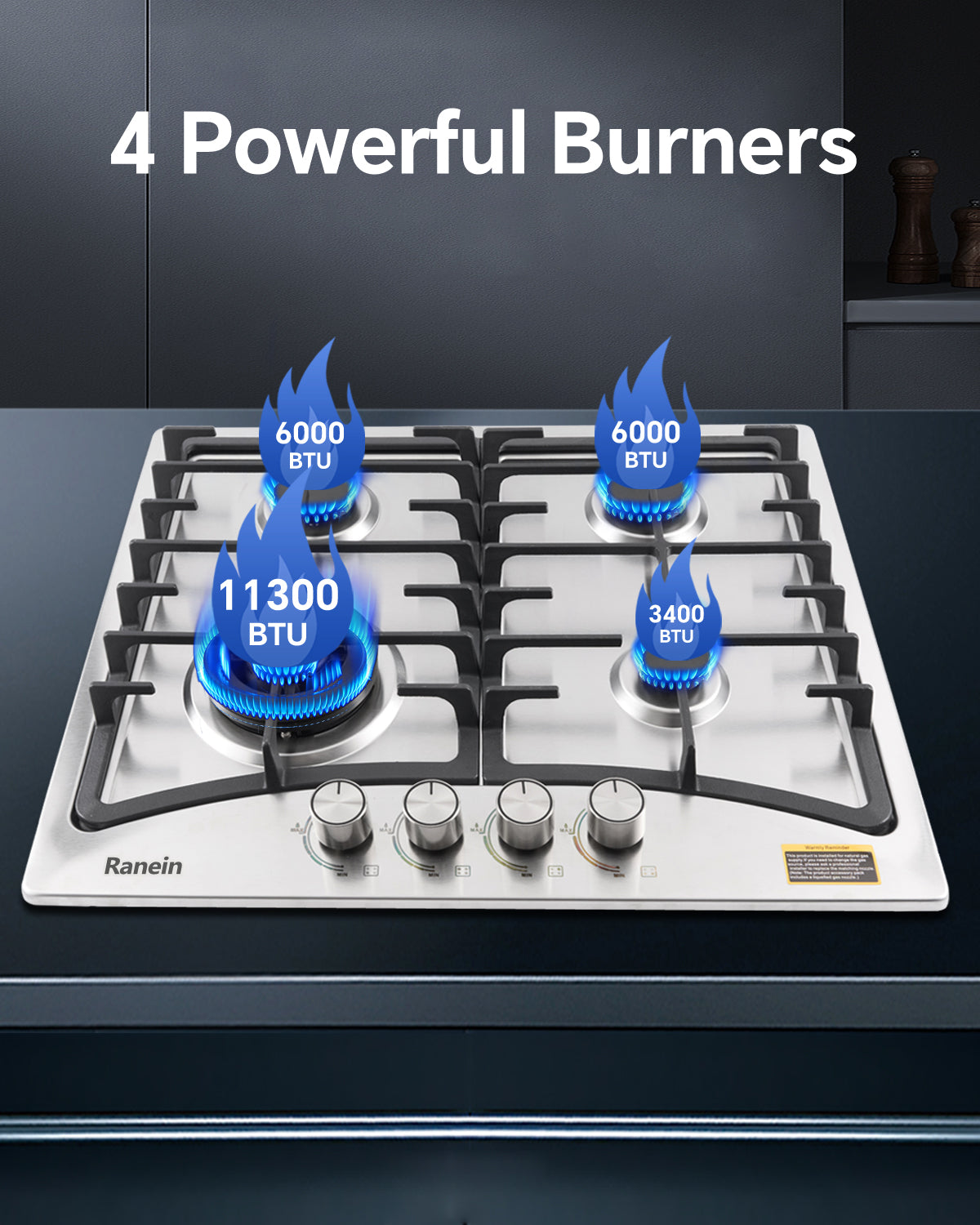 4-Burner Gas Cooktop, 24-Inch Gas Stove Top Compatible