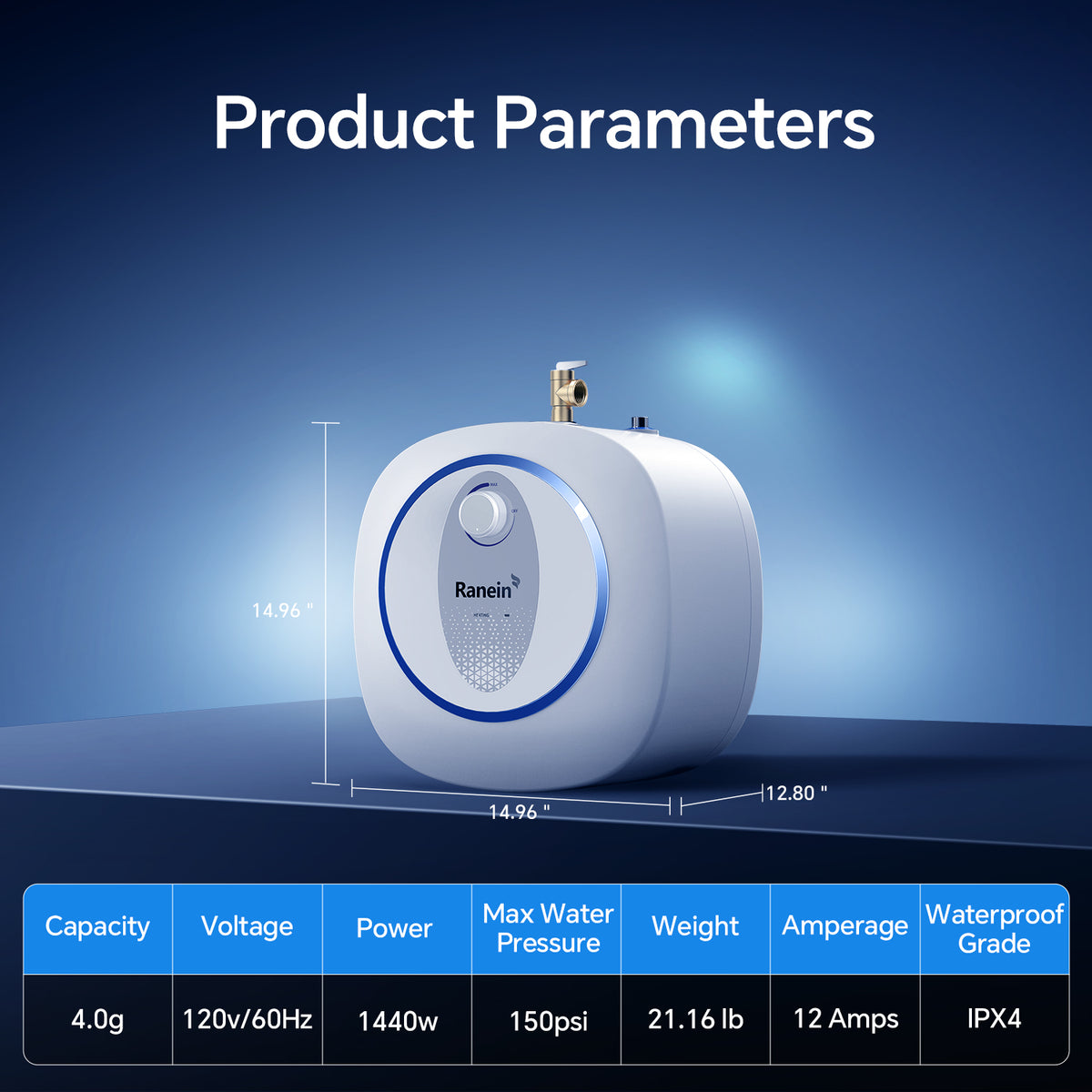 Electric Mini Tank Water Heater, 2.5/4/8 Gallons