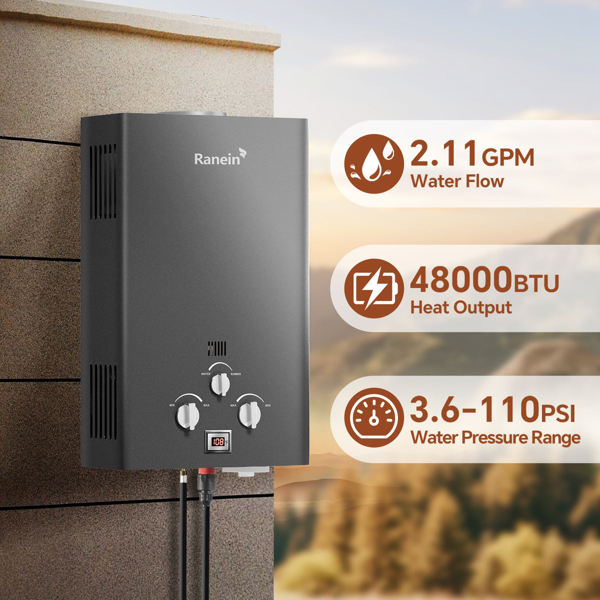 8L/12L/18L Tankless Water Heater Propane Gas 2.11 GPM 48,000 BTU