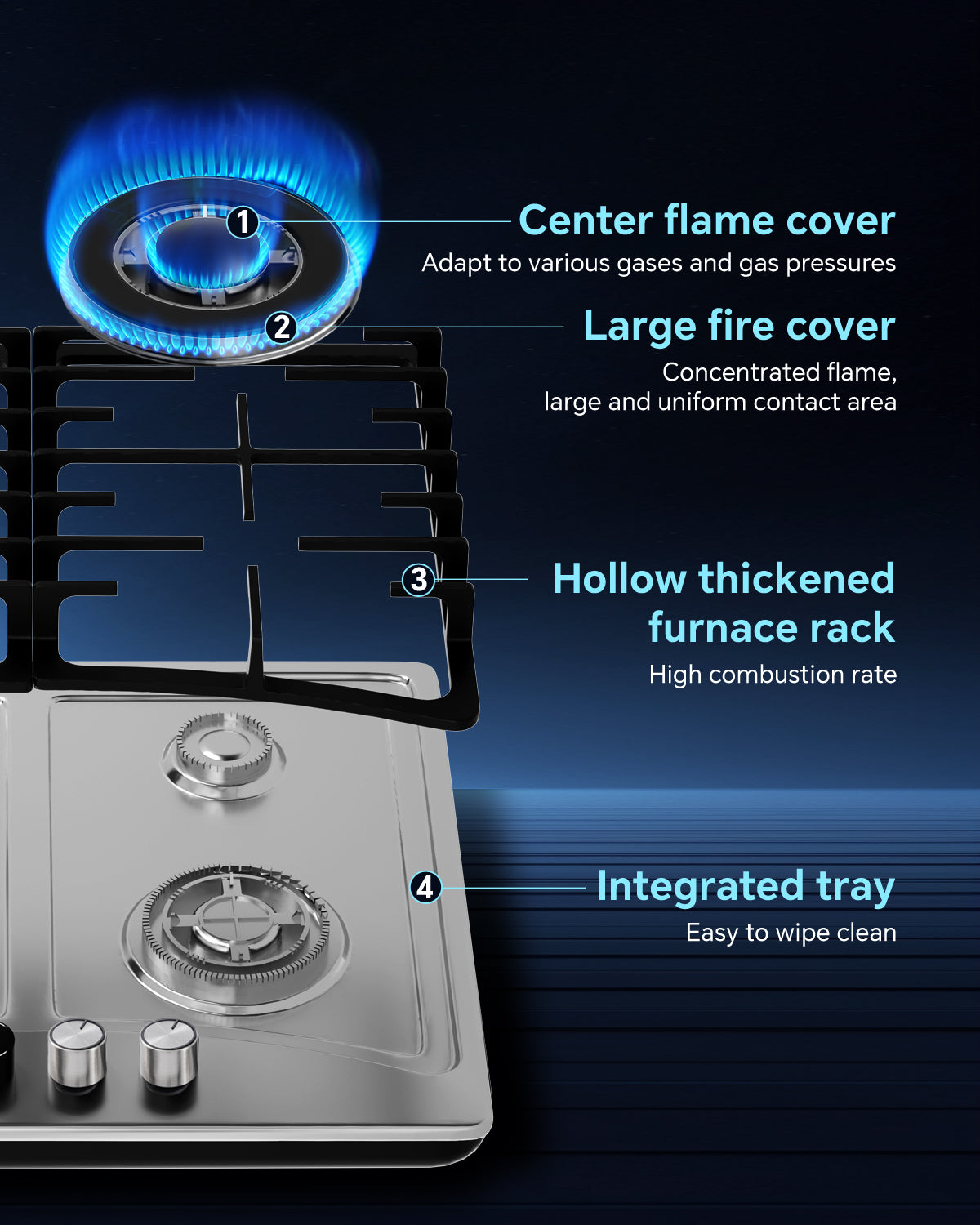 4-Burner Gas Cooktop, 24-Inch Gas Stove Top Compatible