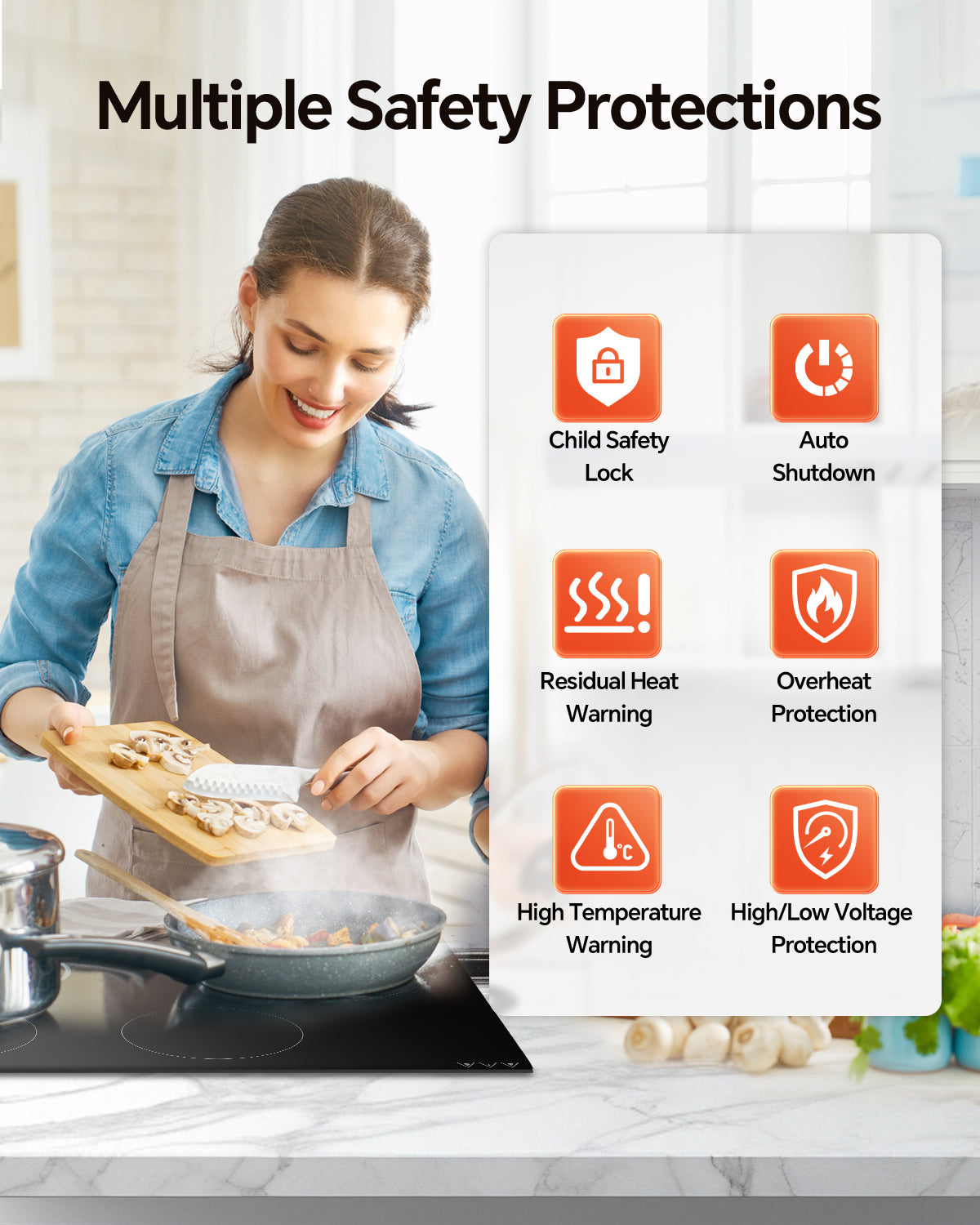 Electric Cooktop with 4 Burners, 30 inch 7900W 240V Ceramic Panel