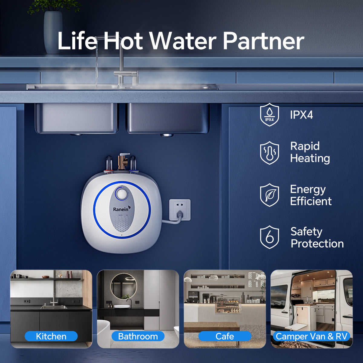 Electric Mini Tank Water Heater, 2.5/4/8 Gallons