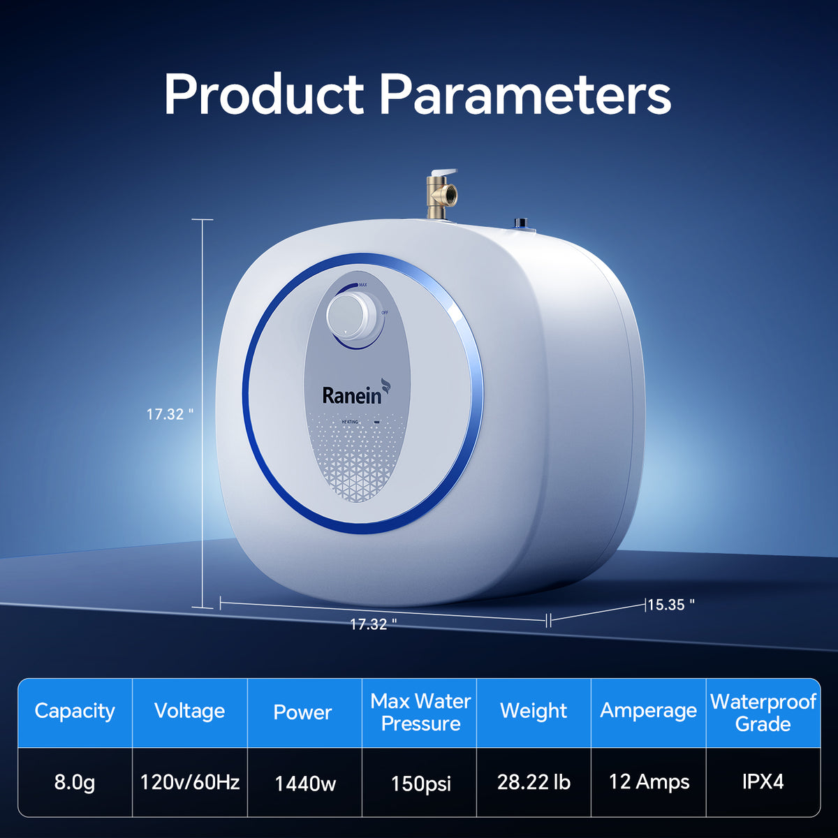 Electric Mini Tank Water Heater, 2.5/4/8 Gallons
