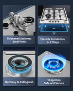 4-Burner Gas Cooktop, 24-Inch Gas Stove Top Compatible