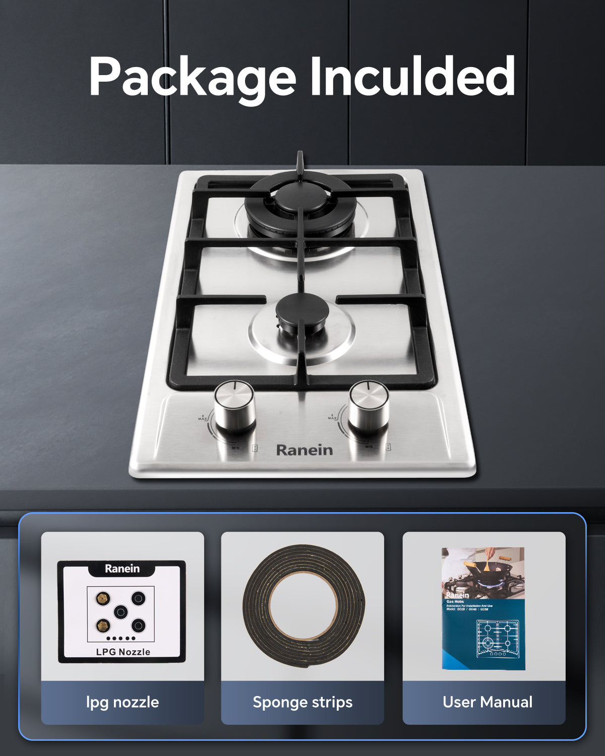 2-Burner Gas Cooktop, 12-Inch Gas Stove Top Compatible