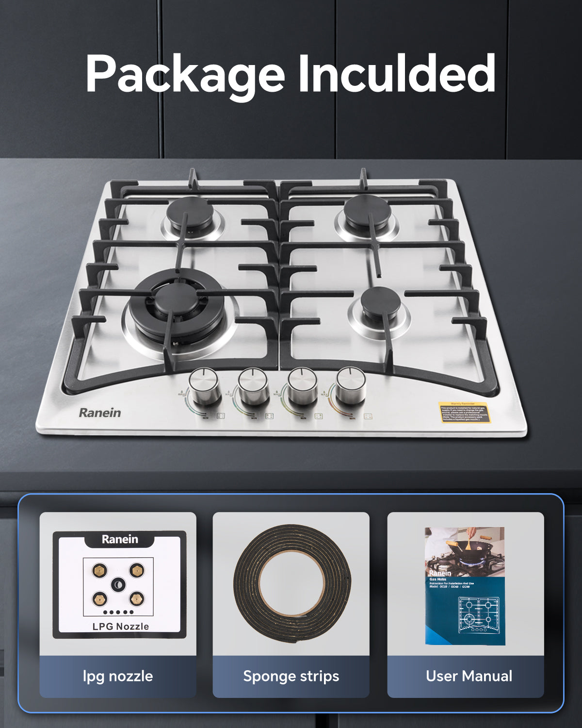 4-Burner Gas Cooktop, 24-Inch Gas Stove Top Compatible