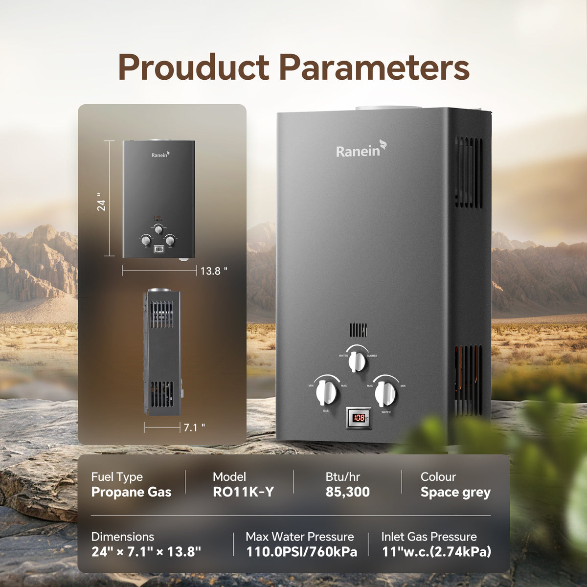 8L/12L/18L Tankless Water Heater Propane Gas 2.11 GPM 48,000 BTU