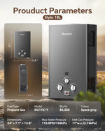 8L/12L/18L Tankless Water Heater Propane Gas 2.11 GPM 48,000 BTU