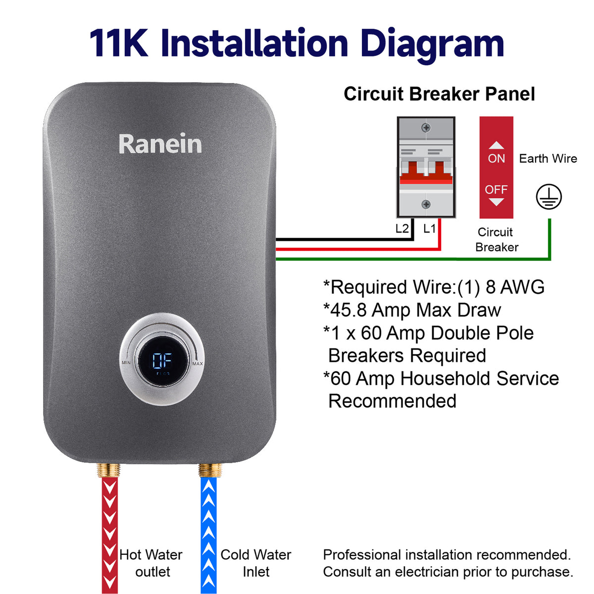 Electric Tankless Water Heater 6.5K 9K 11K 240V