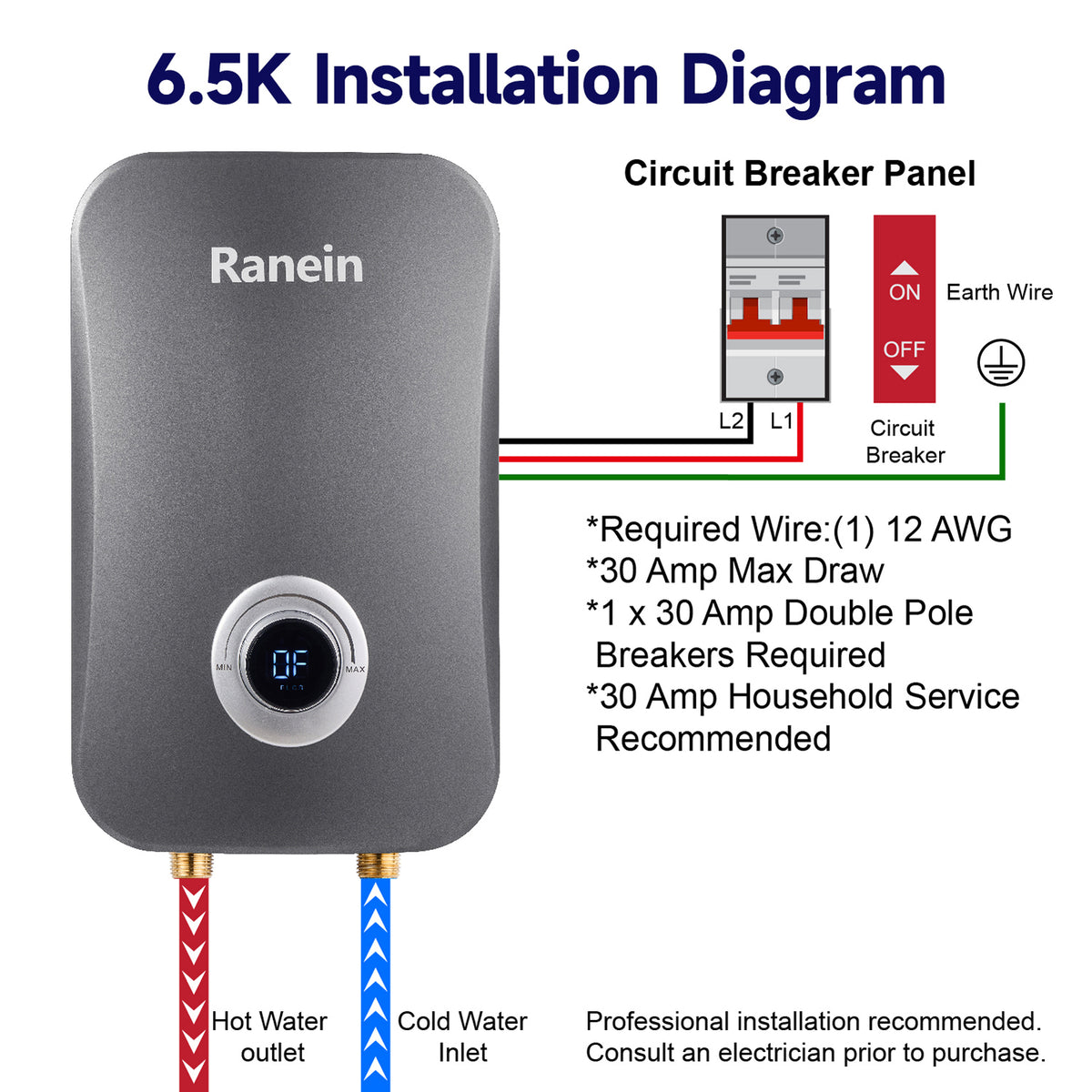 Electric Tankless Water Heater 6.5K 9K 11K 240V