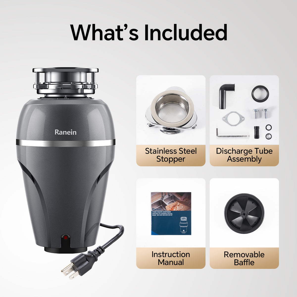 1 HP Garbage Disposal with Dishwasher Connector Kit and Power Cord