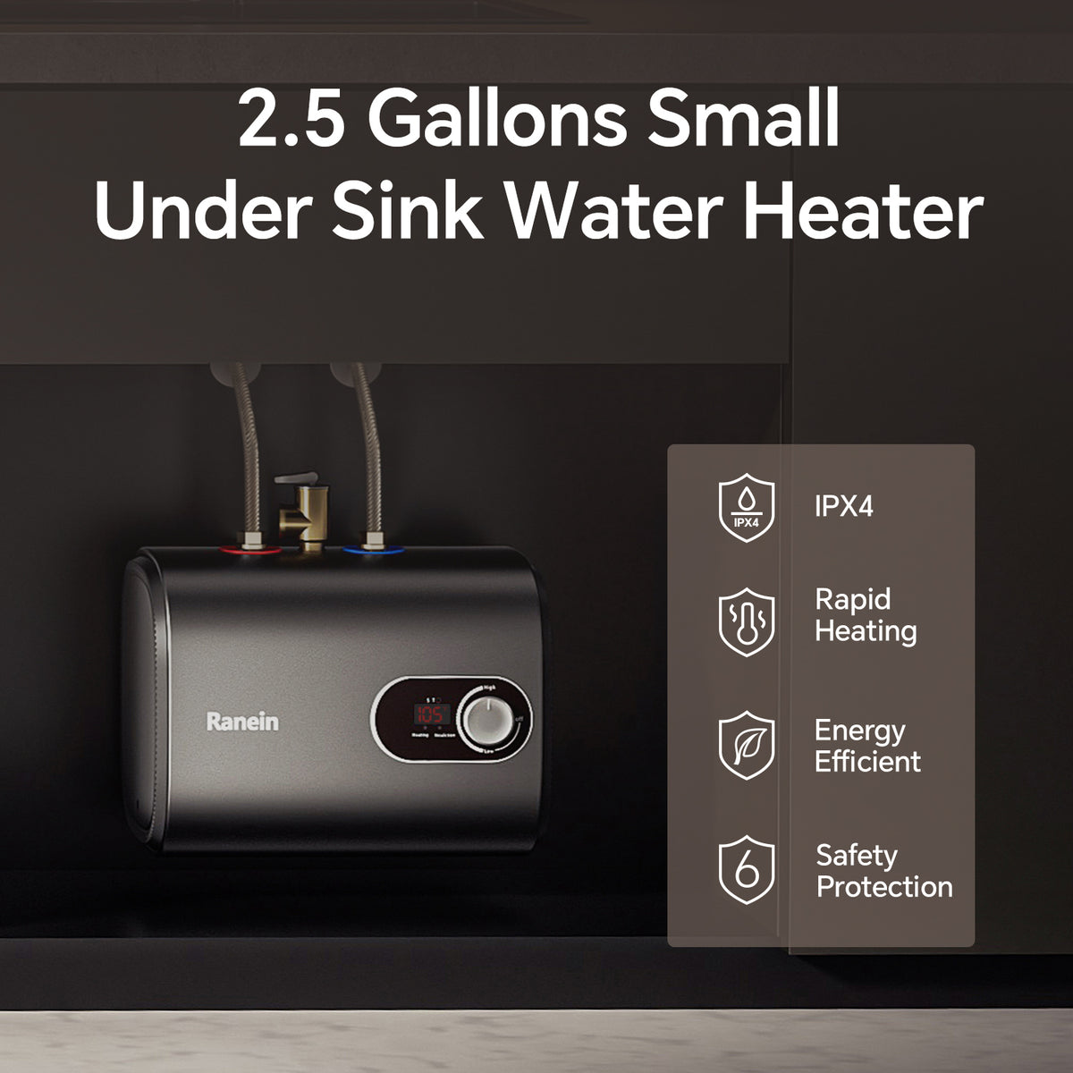 Electric Mini Tank Water Heater, 2.5 Gallon