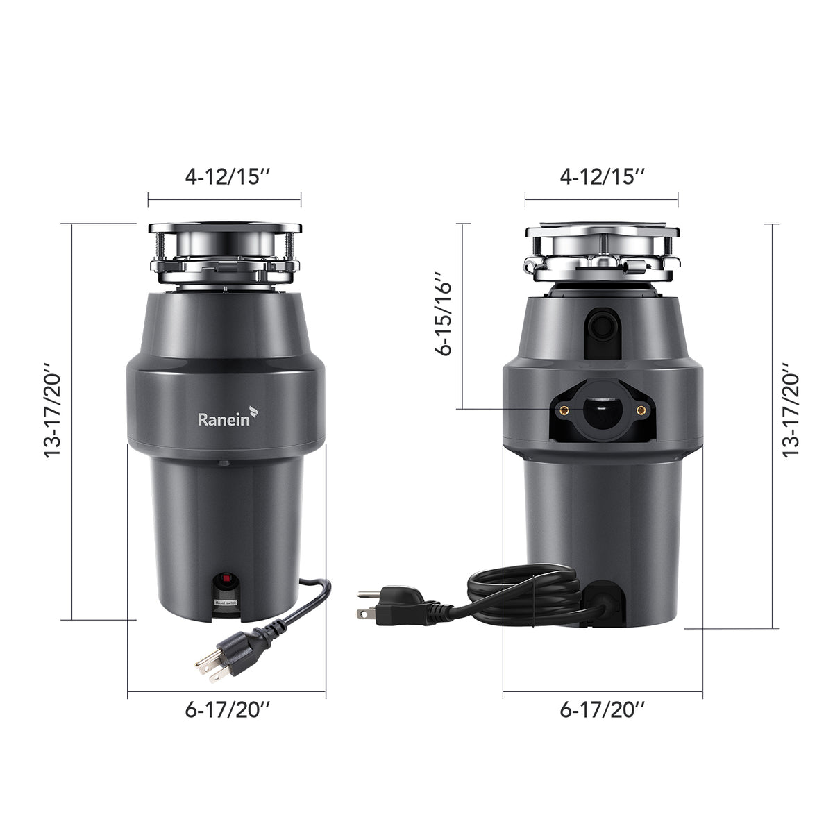 Upgraded 1/2 HP Garbage Disposal with Power Cord