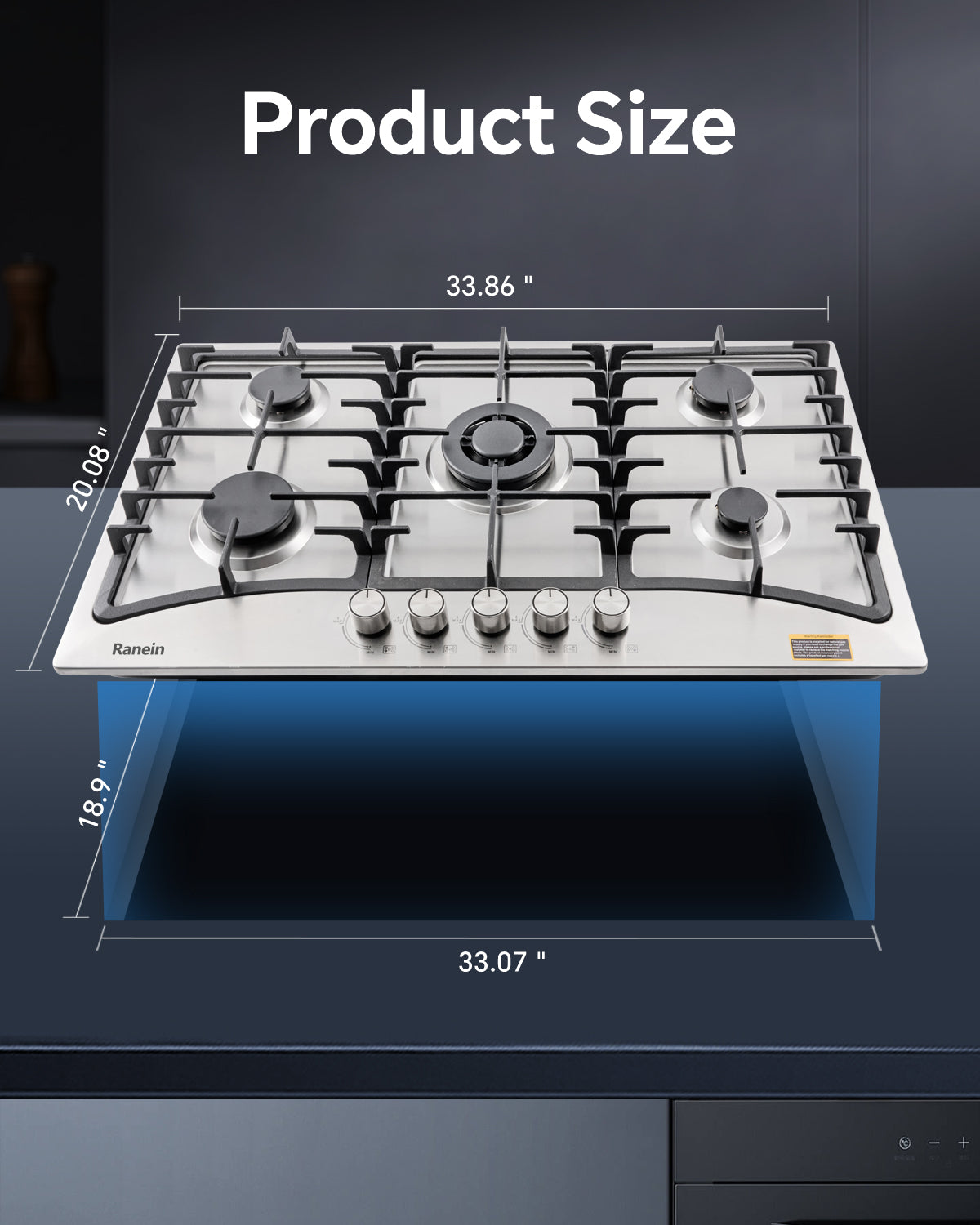 5-Burner Gas Cooktop, 34-Inch Gas Stove Top Compatible