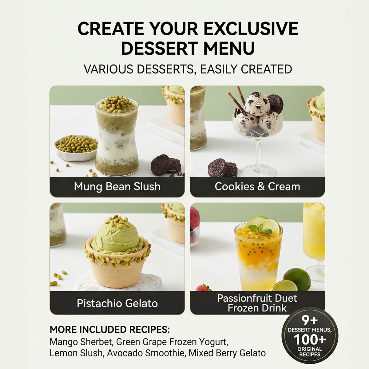 Ranein RICM-10 Countertop Ice Cream Maker, 10 Presets, Auto Clean, 26000RPM