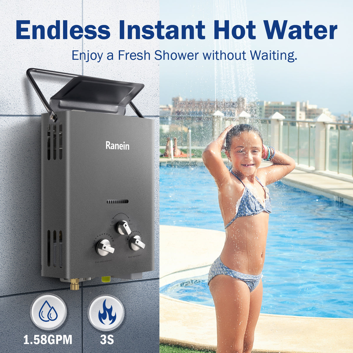 Portable Tankless Water Heater 1.58 GPM Outdoor Instant Gas Propane Hot Water Heater