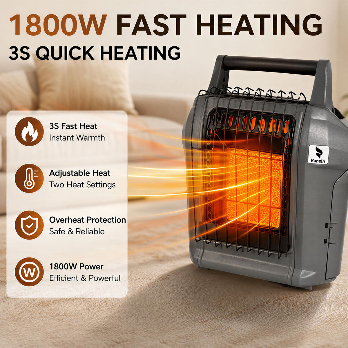 Ranein Portable Propane Heater, Fast Ceramic Heat, Safe for Indoor Outdoor
