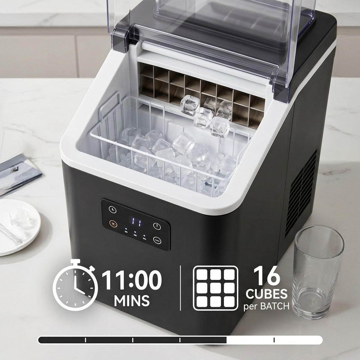 Ranein Countertop Ice Maker, Fast Ice, 2.2lbs Storage, Smart Control