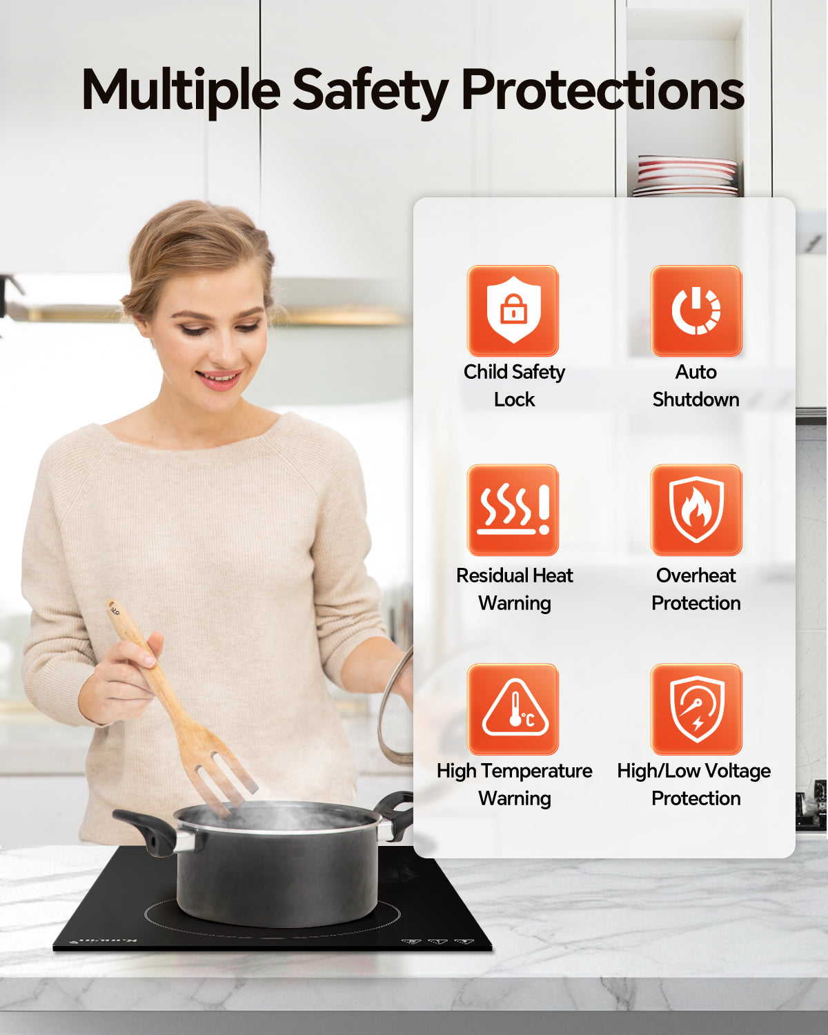 Induction Cooktop with 2 Burners, 12 inch 1800W 120V