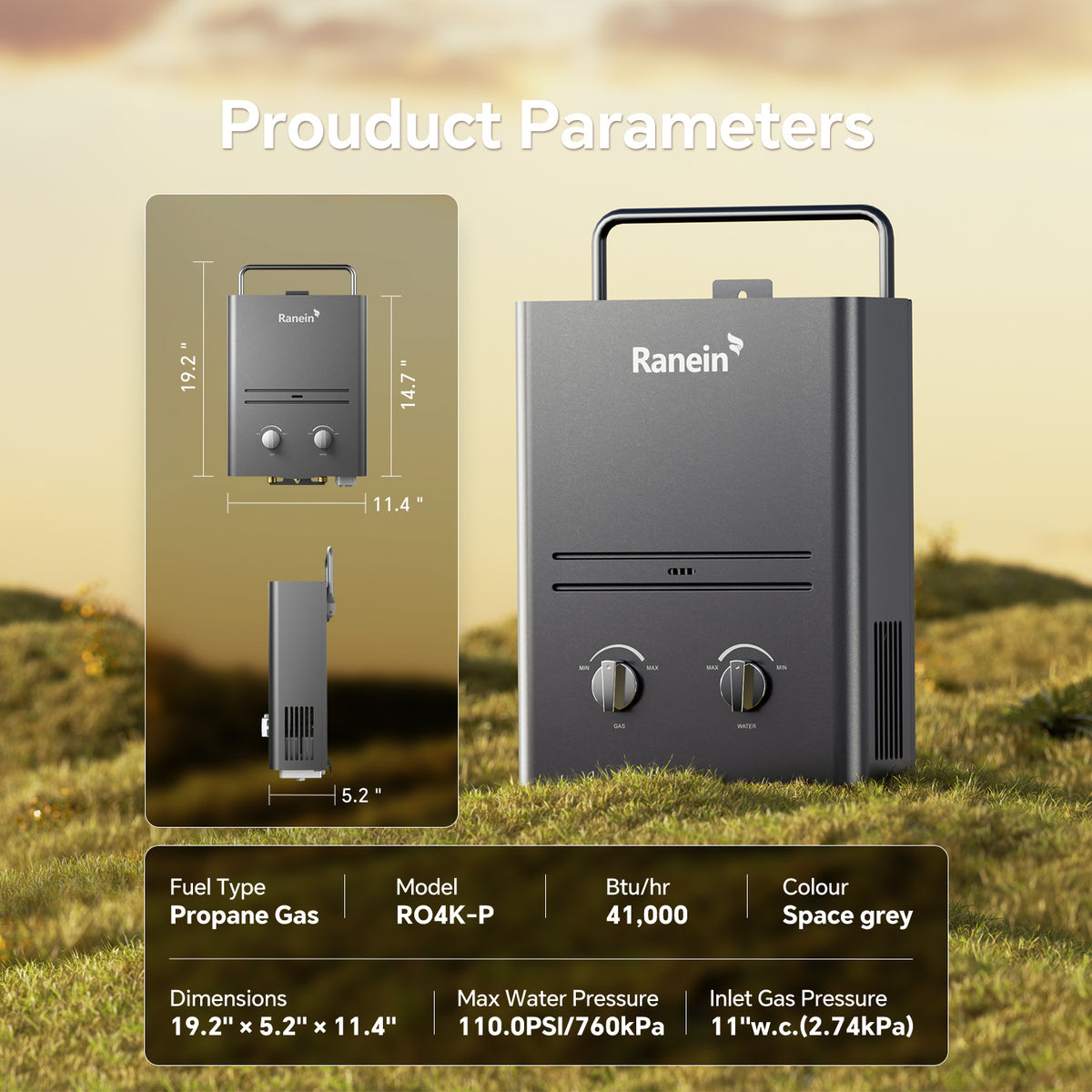 Portable Tankless Water Heater Outdoor 1.58 GPM 6L