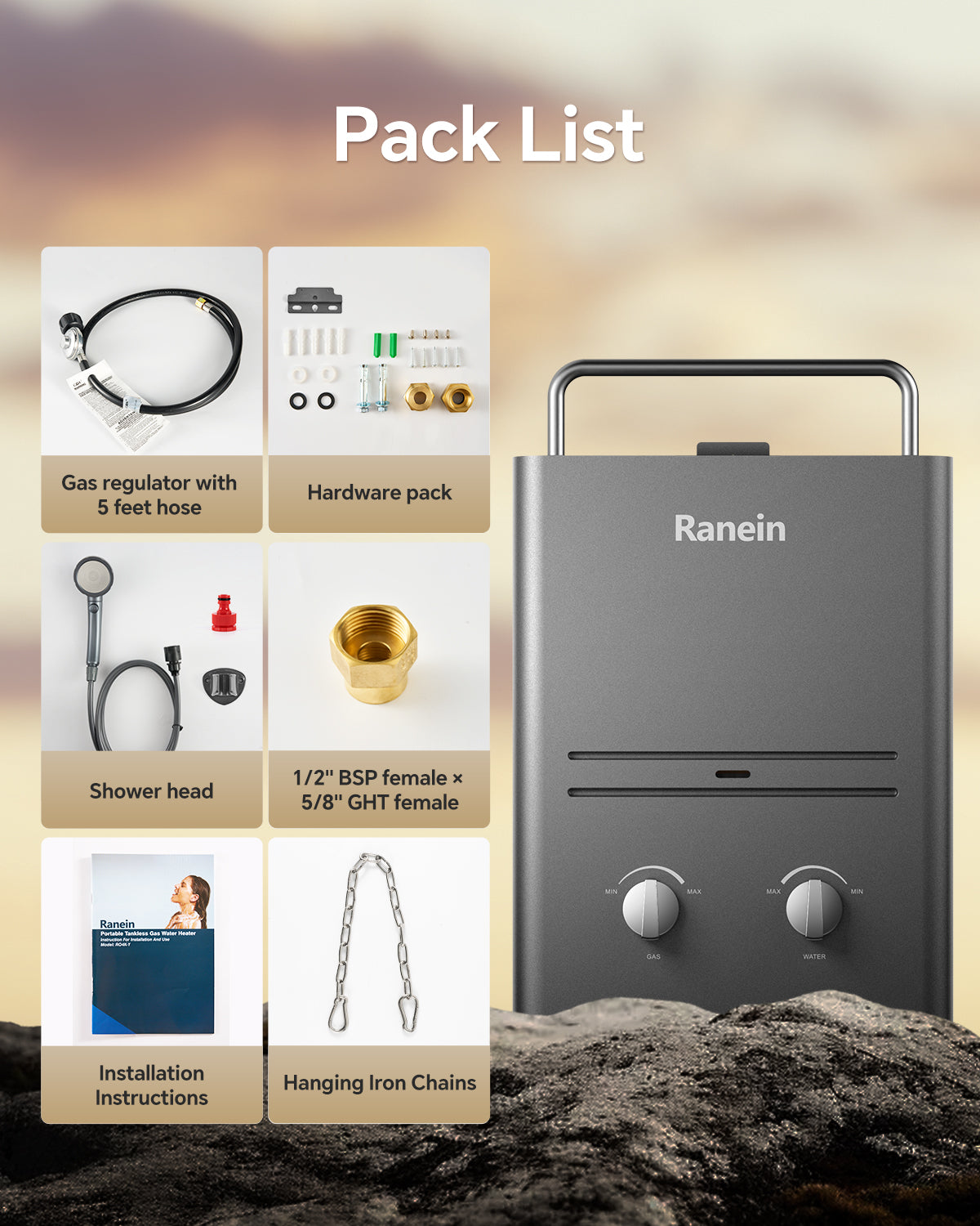 Portable Water Heater Outdoor Tankless Water Heater 1.58 GPM 6L