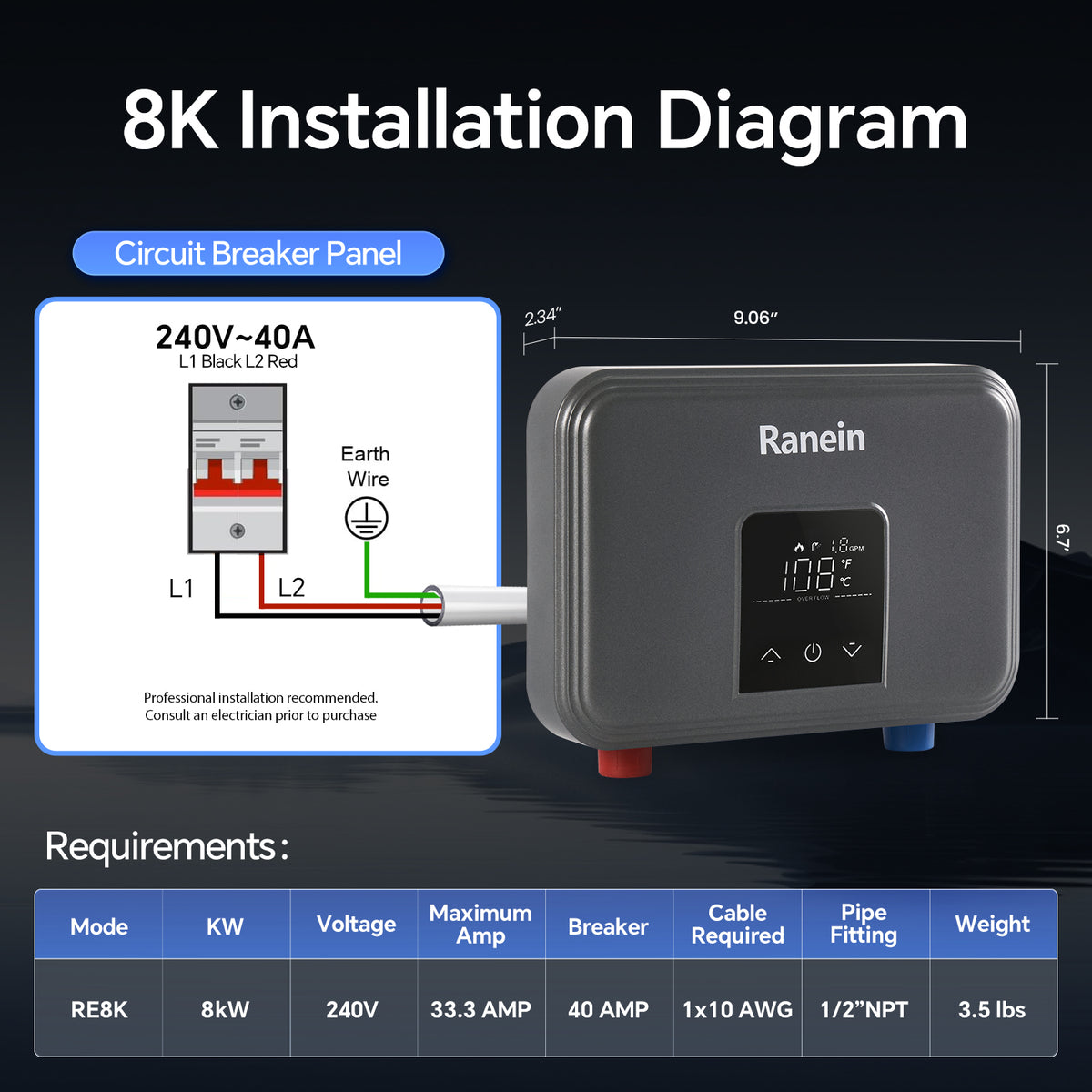 8kW 240V/4.5 kW 110v Electric Tankless Water Heater Ultra - Instant