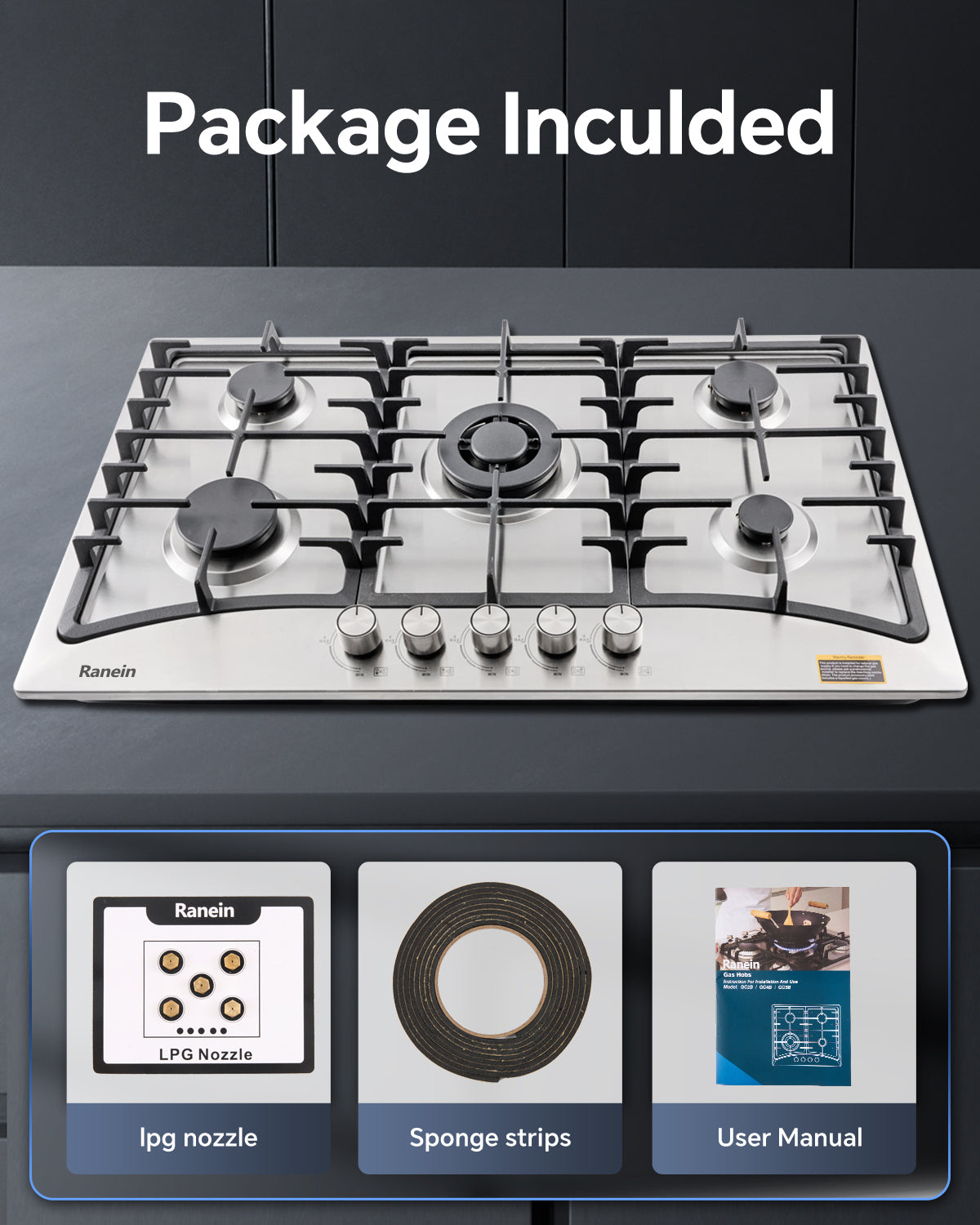 5-Burner Gas Cooktop, 34-Inch Gas Stove Top Compatible