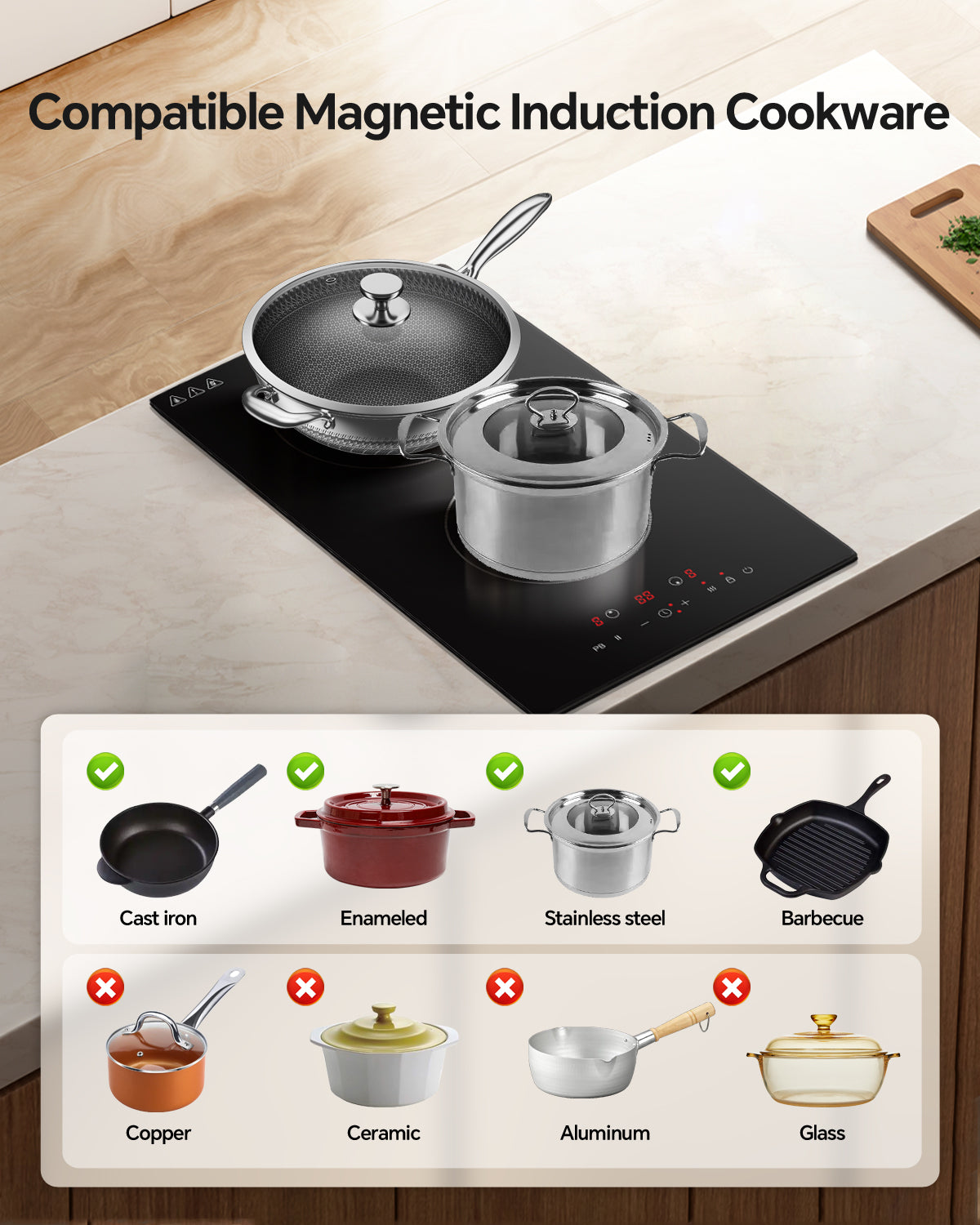 Induction Cooktop with 2 Burners, 12 inch 1800W 120V