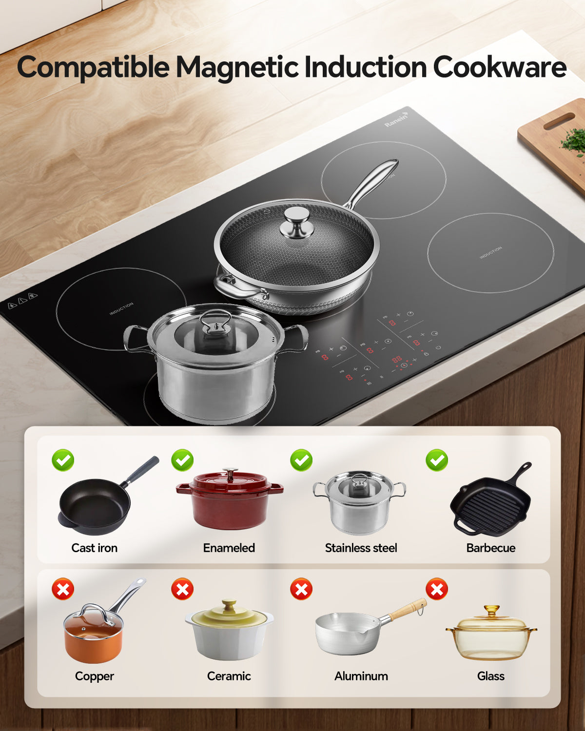 Induction Cooktop with 5 Burners, 30 inch 9200W 240V