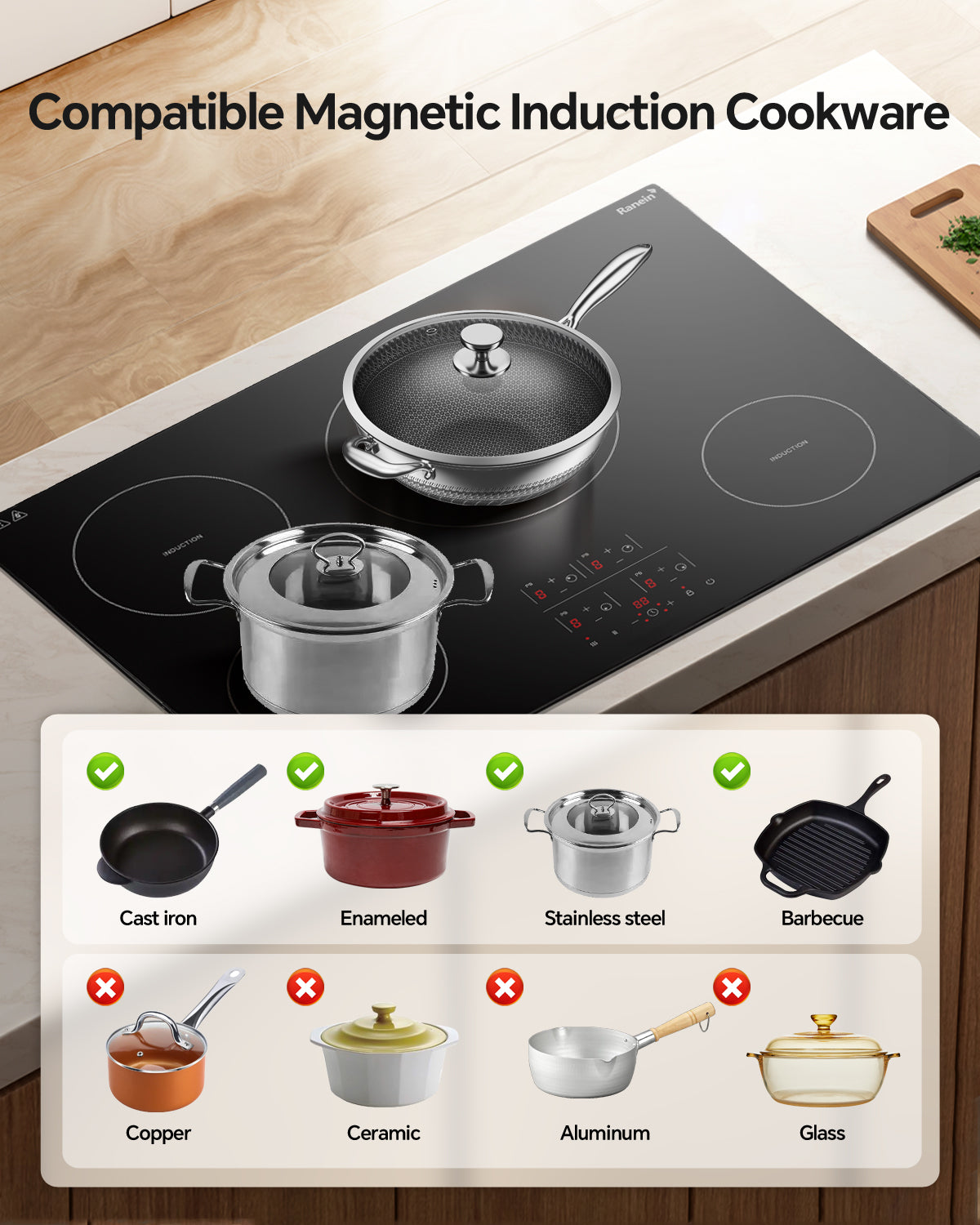Induction Cooktop with 4 Burners, 30 inch 7800W 240V