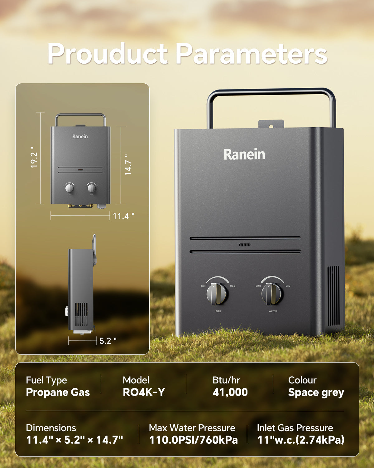 Portable Water Heater Outdoor Tankless Water Heater 1.58 GPM 6L
