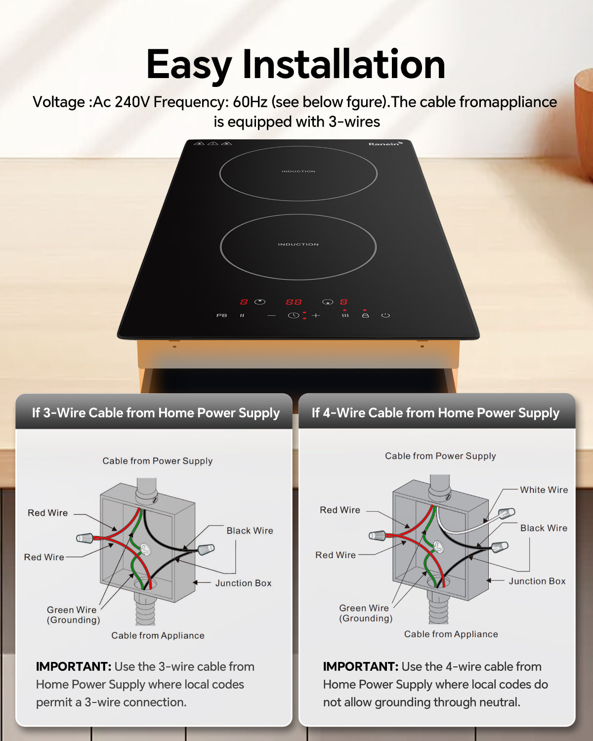 Induction Cooktop with 2 Burners, 12 inch 1800W 120V