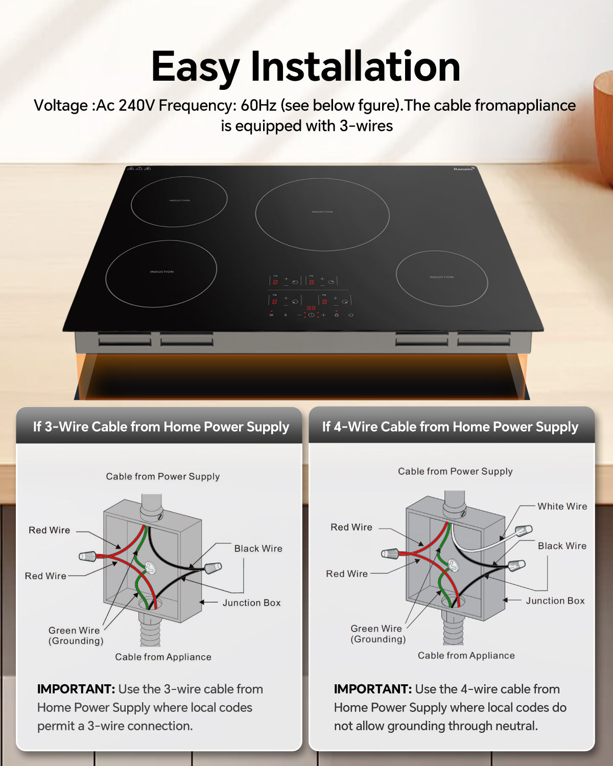 Induction Cooktop with 4 Burners, 30 inch 7800W 240V