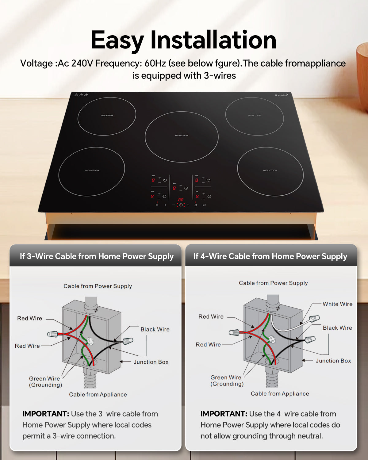 Induction Cooktop with 5 Burners, 30 inch 9200W 240V