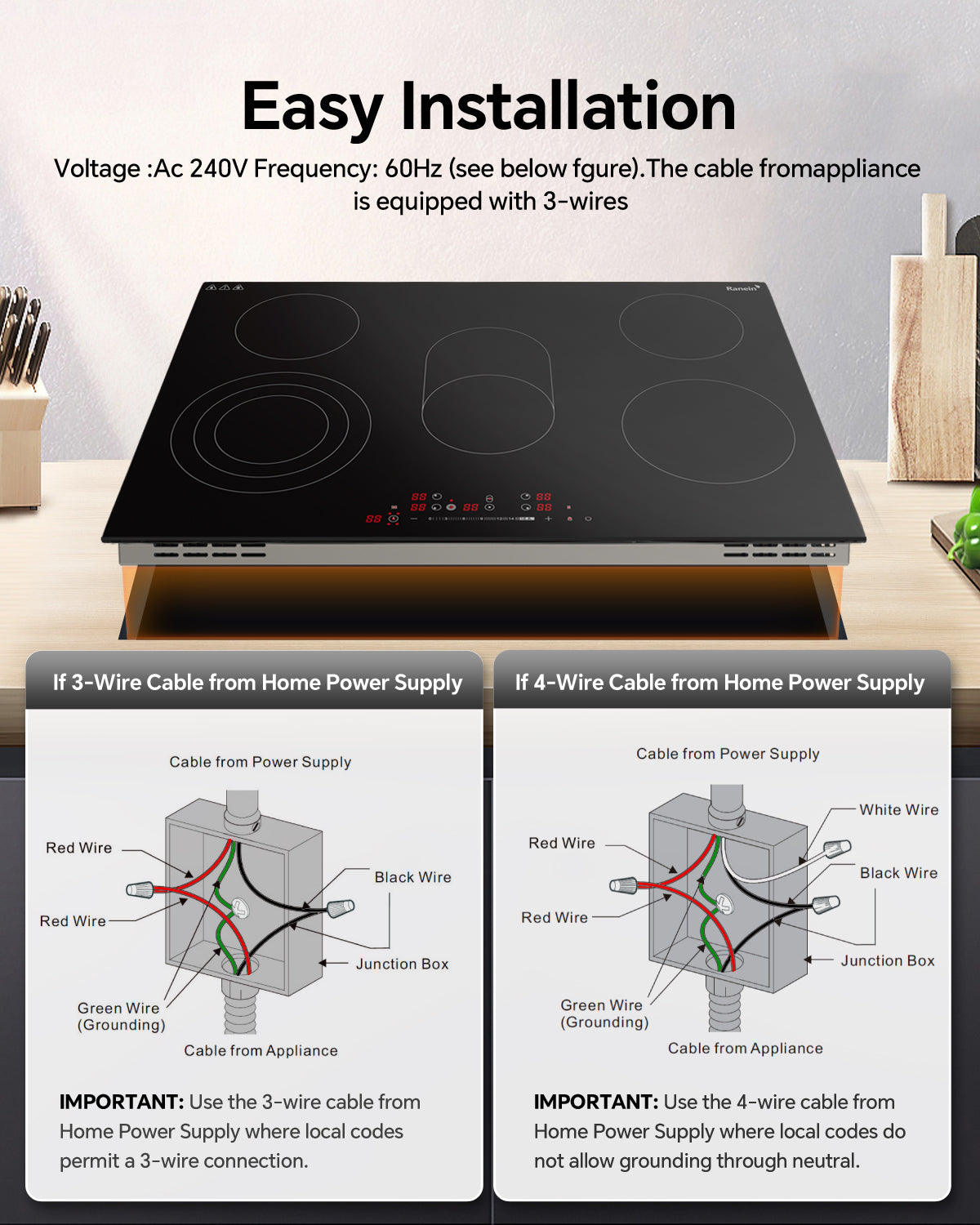 Electric Cooktop with 5 Burners, 30 inch 8800W 240V Ceramic Panel